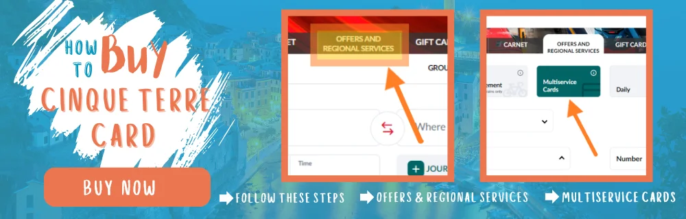 Buy Now Button and Instructions for HOW to buy a Cinque Terre card using Trenitalia website
