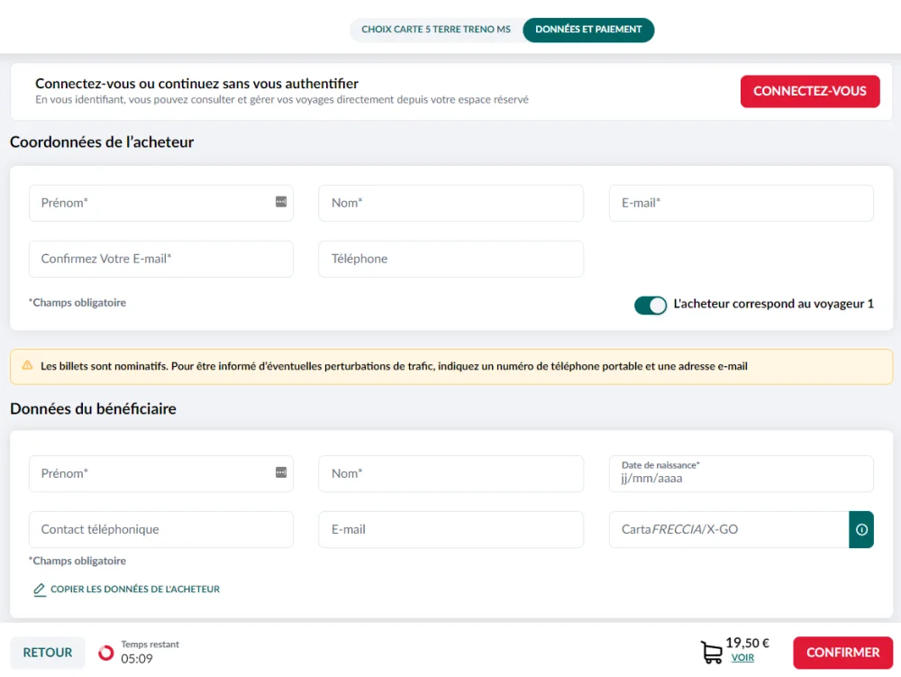 Carte Trenitalia cinque terre formulaire d'information des passagers