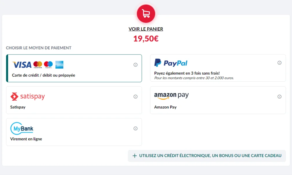 Cinque Terre Options de paiement par carte - VISA, Amazon Pay, Paypal, Satispay et MyBank