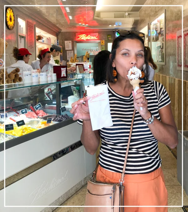 Lu enjoying a gelato in Florence