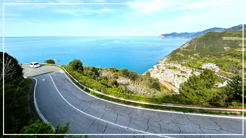 Cinque Terre by car - road to Riomaggiore