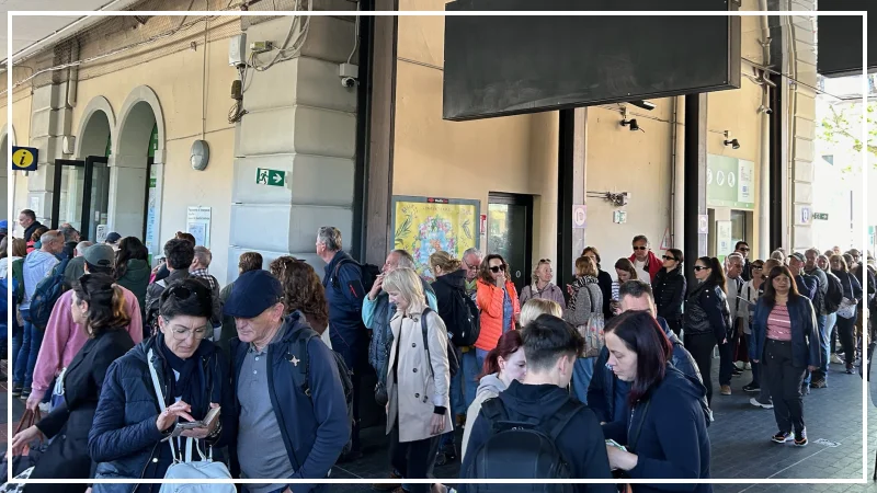 Line up for Cinque Terre Card at the train station