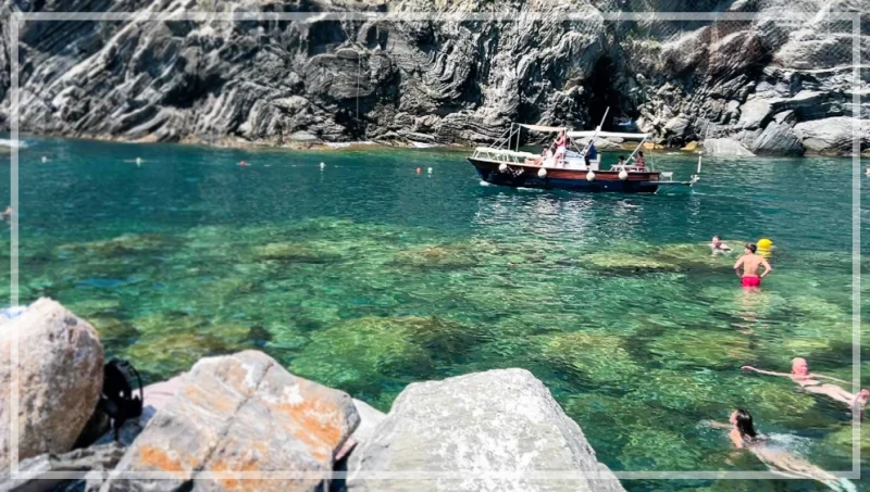 Vernazza swimming at the harbor